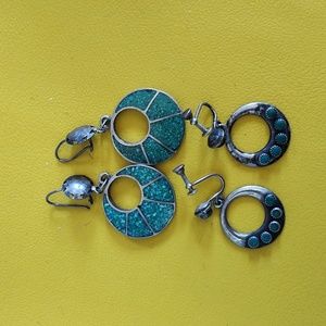 2 PAIR STERLING TURQUOISE EARRINGS